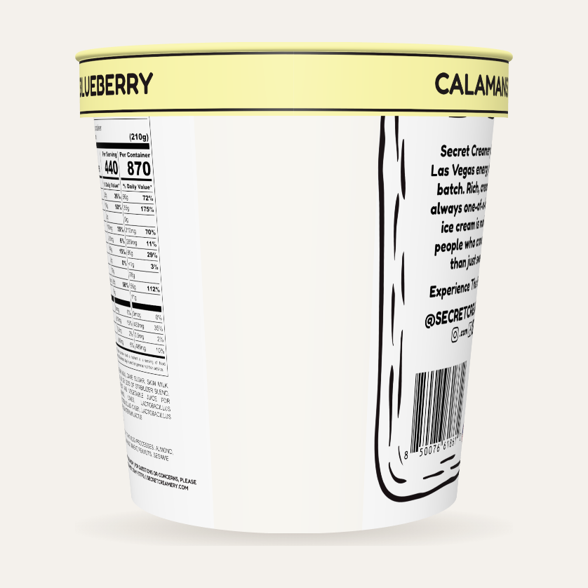 Secret Creamery Calamansi Lime Blueberry — Probiotic 16 oz pint — 4-strain probiotic ice cream — back