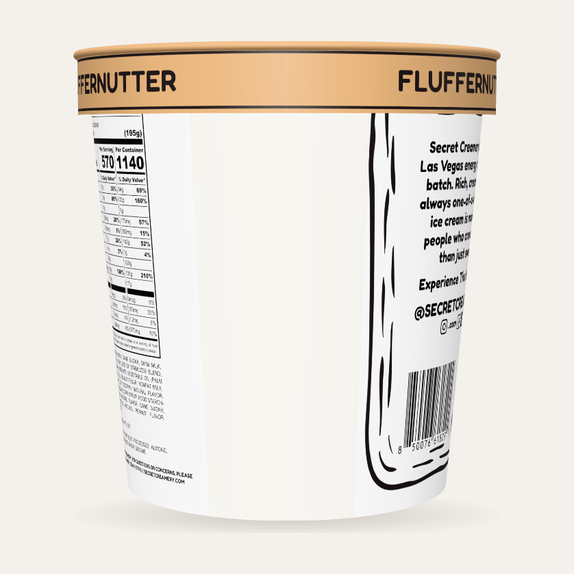 Secret Creamery Fluffernutter 16 oz pint — super premium ice cream — back