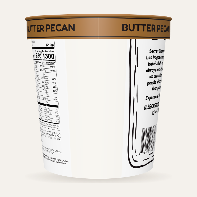 Secret Creamery Butter Pecan 16 oz pint — super premium ice cream — back