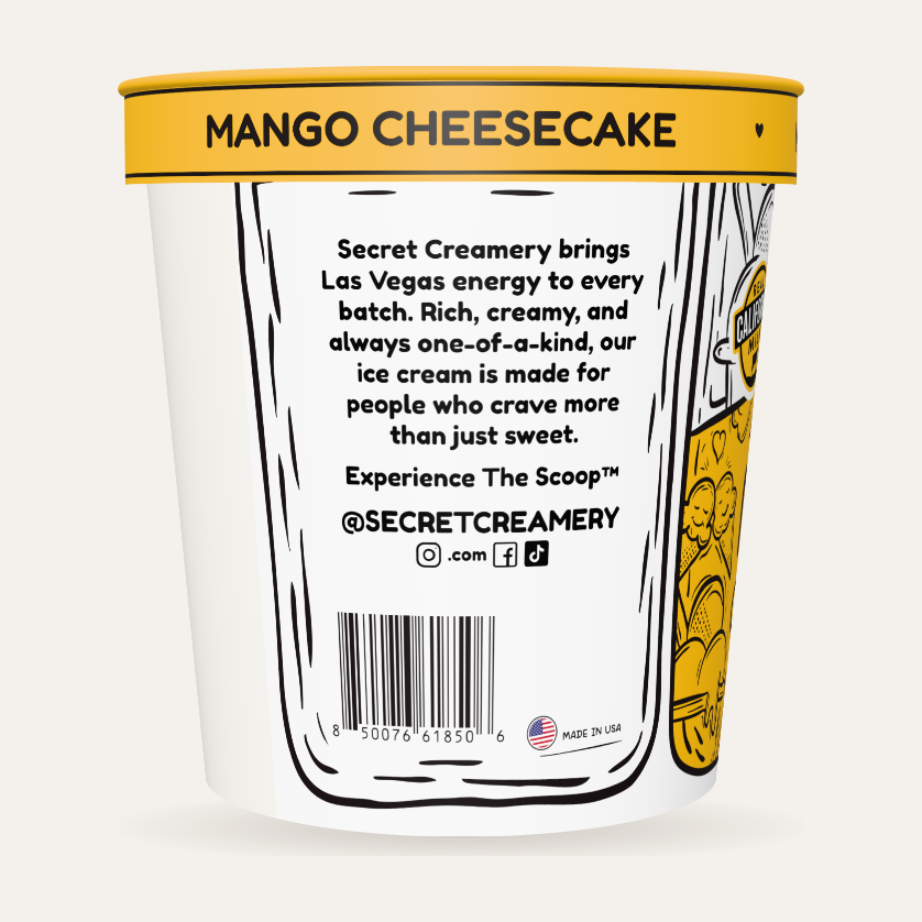 Secret Creamery Mango Cheesecake — High Protein 16 oz pint — high protein ice cream (30g protein) — story side