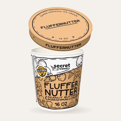 Secret Creamery Fluffernutter 16 oz pint — super premium ice cream — lid off
