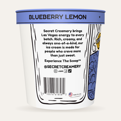 Secret Creamery Blueberry Lemon — Probiotic 16 oz pint — 4-strain probiotic ice cream — story side