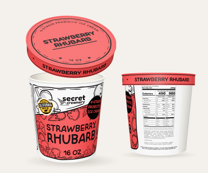 Secret Creamery Strawberry Rhubarb — Probiotic 16 oz pint — 4-strain probiotic ice cream — multi-view