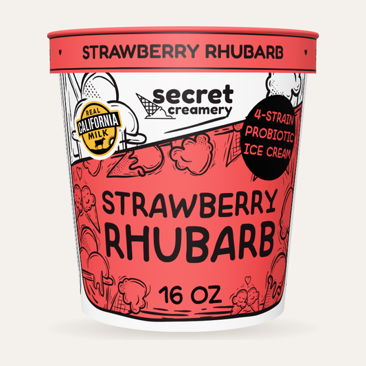 Secret Creamery Strawberry Rhubarb — Probiotic 16 oz pint — 4-strain probiotic ice cream — front
