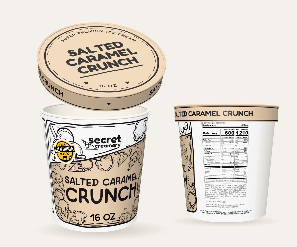 Secret Creamery Salted Caramel Crunch 16 oz pint — super premium ice cream — multi-view