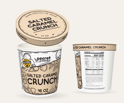 Secret Creamery Salted Caramel Crunch 16 oz pint — super premium ice cream — multi-view