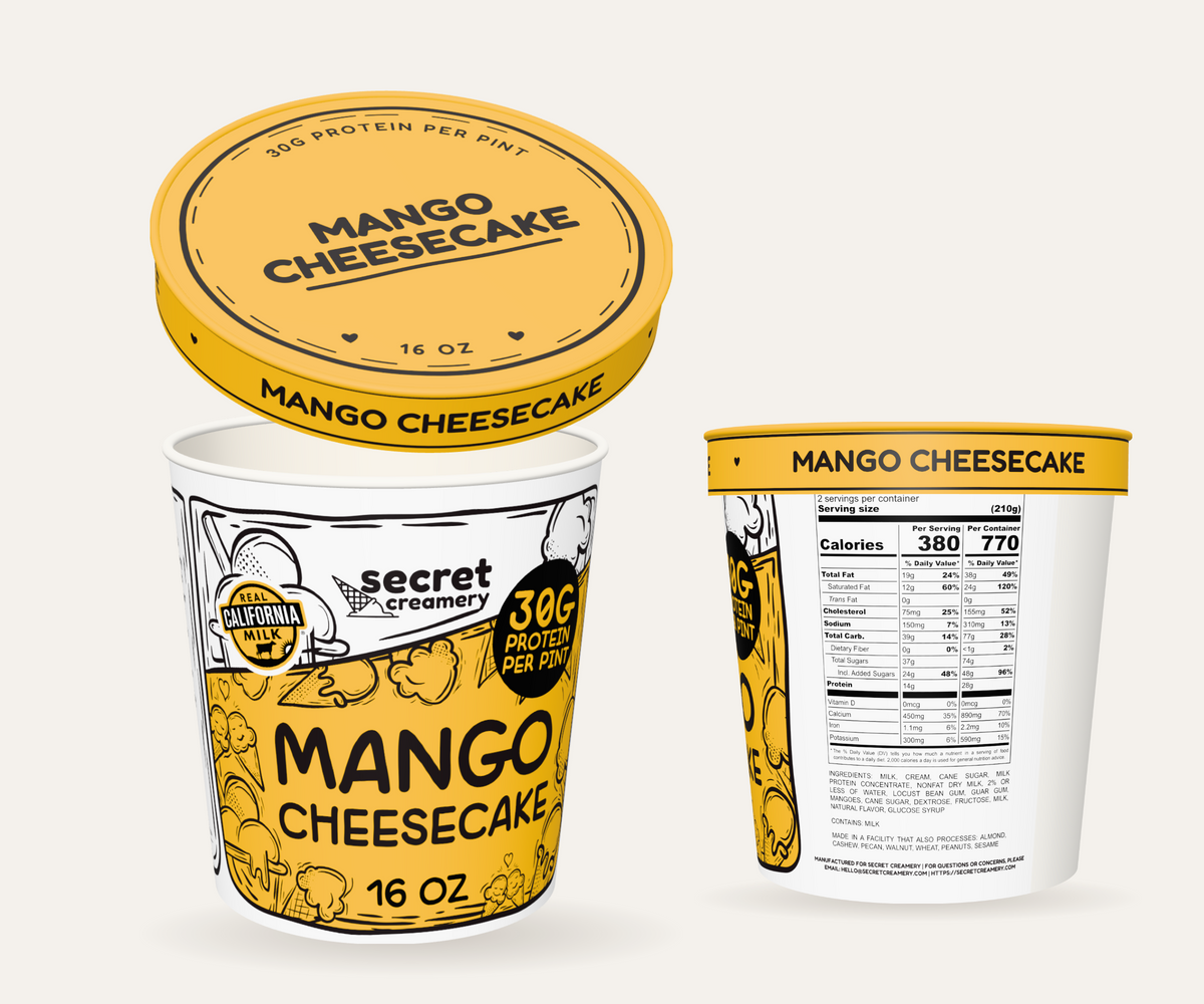 Secret Creamery Mango Cheesecake — High Protein 16 oz pint — high protein ice cream (30g protein) — multi-view
