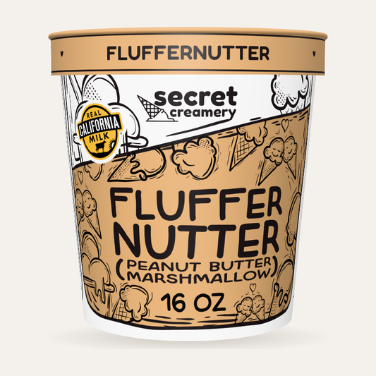 Secret Creamery Fluffernutter 16 oz pint — super premium ice cream — front