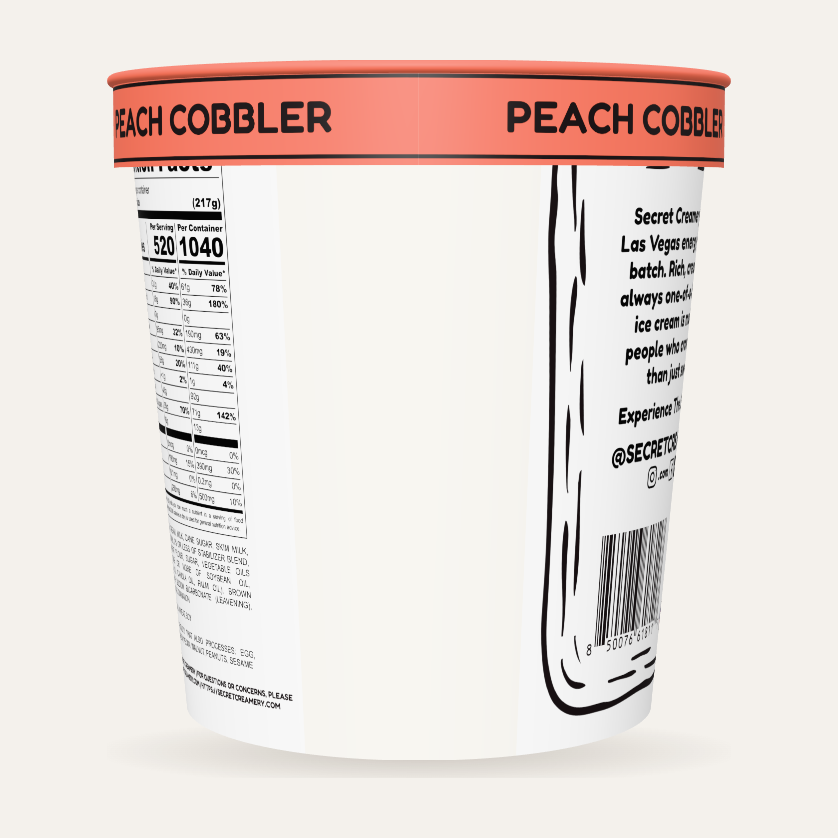 Secret Creamery Peach Cobbler 16 oz pint — super premium ice cream — back