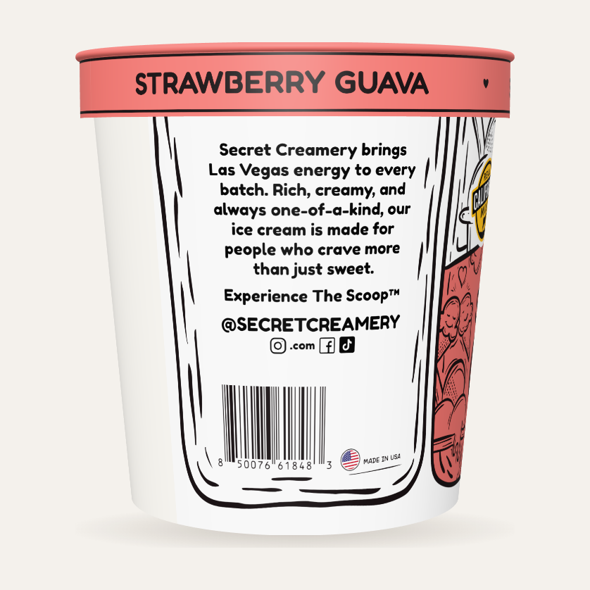 Secret Creamery Strawberry Guava — High Protein 16 oz pint — high protein ice cream (30g protein) — story side