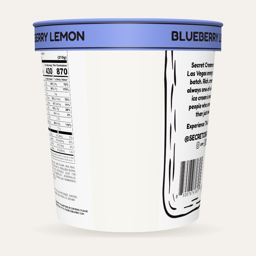 Secret Creamery Blueberry Lemon — Probiotic 16 oz pint — 4-strain probiotic ice cream — back